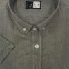 Button Down Penny Round Short Sleeve Shirt - Grey/Brown - 100% Cotton Chambre