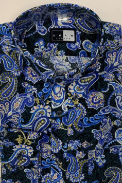 Button Down Collar Shirt - Blue Paisley - Single 2 Button Cuffs - 100% Cotton