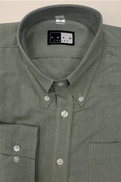 Button Down Collar Shirt - Sage Green - Single 2 Button Cuffs - 100% Cotton Chambre