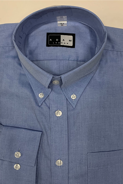 Button Down Collar Shirt - Sky Blue - Single 2 Button Cuffs - 100% Cotton Chambre