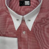 Pin Through Collar Shirt - Red-White Fine Gingham Check with White Contrast Collar - Double Cuff - 100% Cotton - Pin included