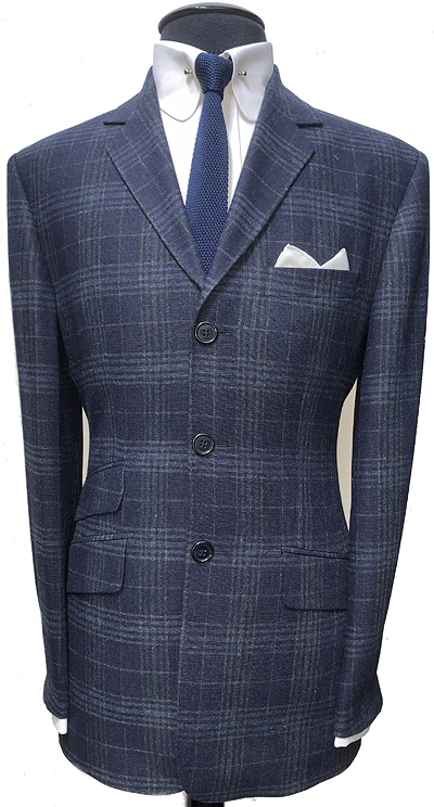 3 Button Single Breasted Navy Blue Check 2-Piece Check Suit in 85% Superfine Wool 15% Polyester