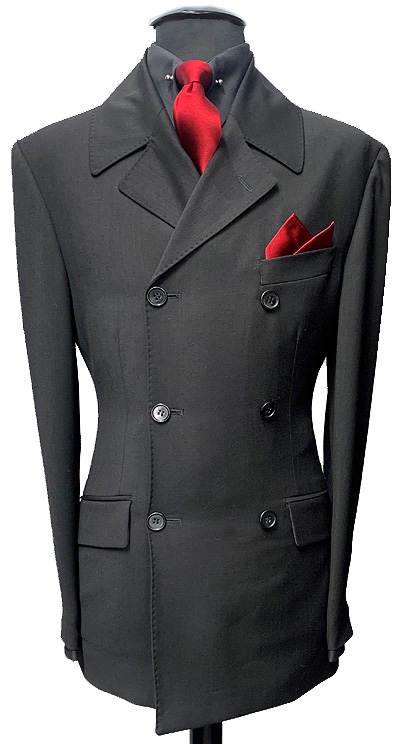 3 Button Double Breasted  Jacket - Black - Superfine Wool