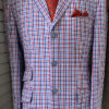 3 Button Single Breasted Jacket in a Blue/White/Red Check – 100% Cotton Seersucker