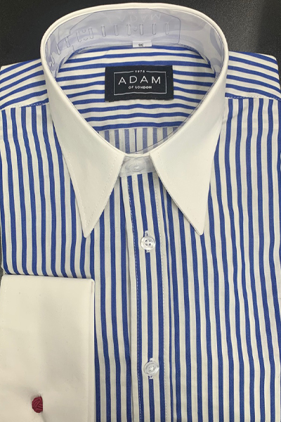 Spear Collar with White Contrast Collar Stand & Double Cuffs with a Royal Blue Stripe – 100% Cotton