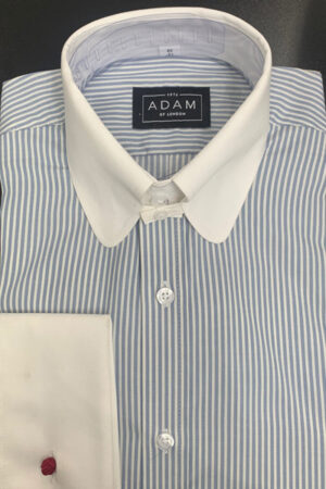 Pin Through Collar with White Contrast Collar Stand & Double Cuffs with a Light Blue Stripe – 100% Cotton