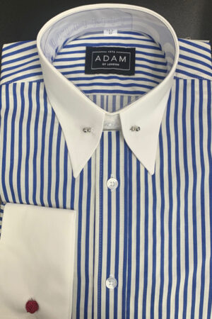 Pin Through Collar with White Contrast Collar Stand & Double Cuffs with Royal Blue Stripe – 100% Cotton