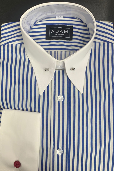 Pin Through Collar with White Contrast Collar Stand & Double Cuffs with Royal Blue Stripe – 100% Cotton