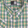 Button Down Short Sleeve Shirt - Green & Burnt Orange Check  - 100% Cotton