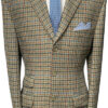 3 Button Single Breasted Jacket - Tan Gun Club with Blue/Red Overcheck - 100% Lambs Wool
