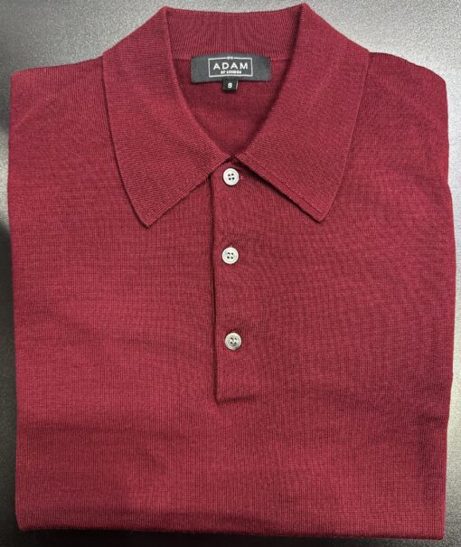 Adam Of London Burgundy Merino Wool Long Sleeve Polo