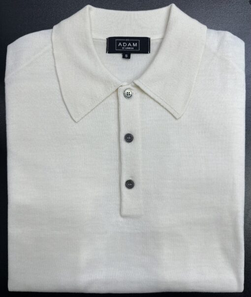 Adam Of London Merino Ivory Wool Long Sleeve Polo