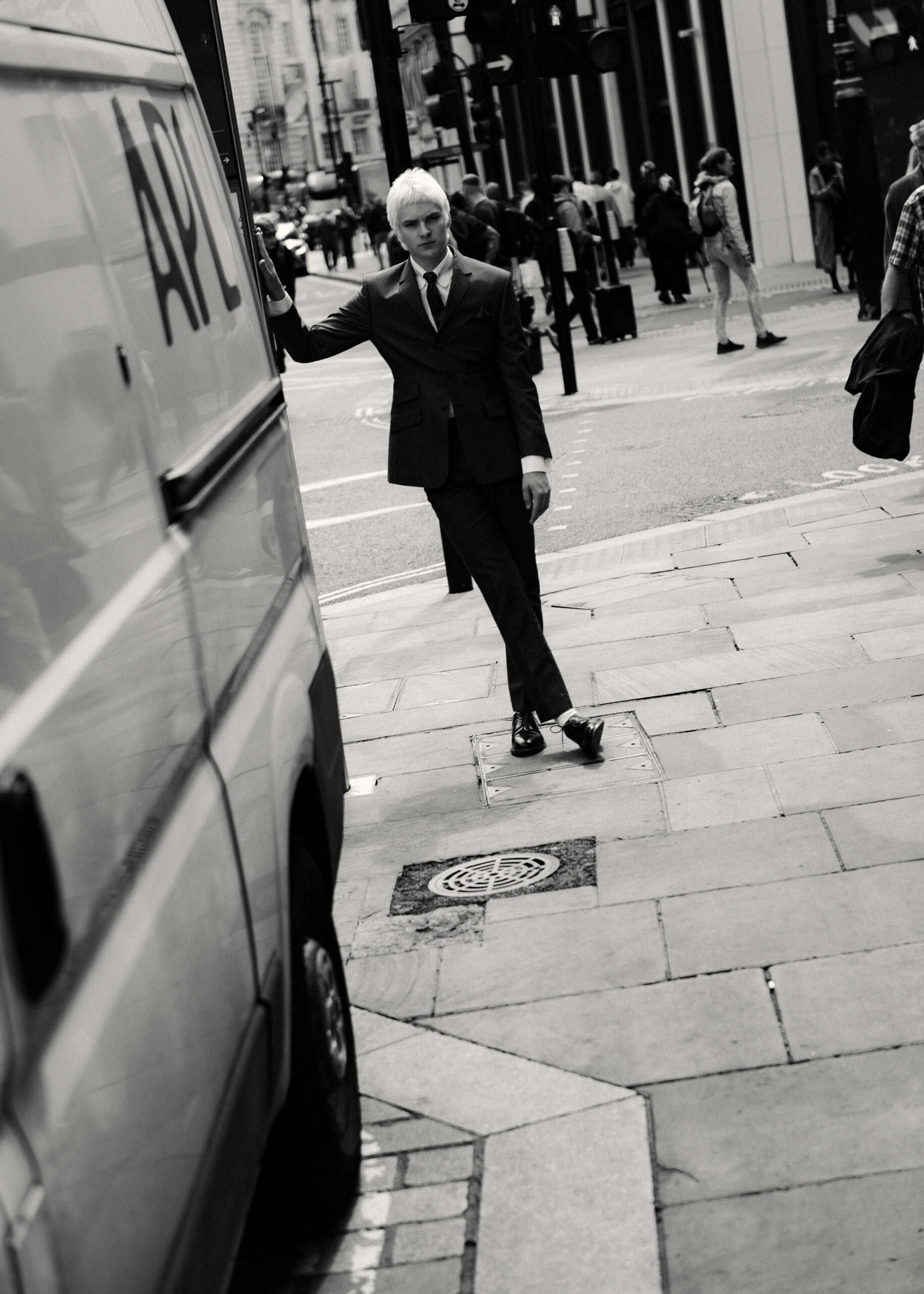 Matt from The Molotovs wearing his Adam Of London Suit in Soho, London