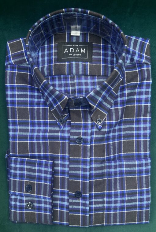 The Blue, Purple & Black Check Button Down Collar Shirt - Single 2 Button Cuffs - 100% Cotton
