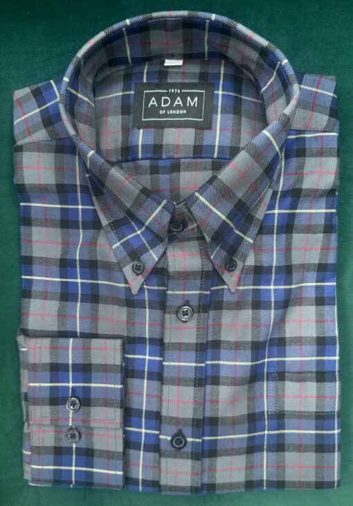 The Blue, White & Grey Check Button Down Collar Shirt - Single 2 Button Cuffs - 100% Cotton