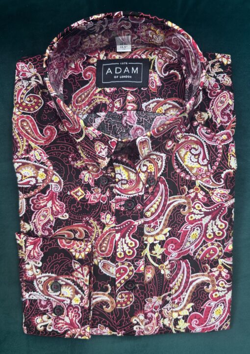 Button Down Collar with Single Button Cuffs in Red Paisley – 100% Cotton
