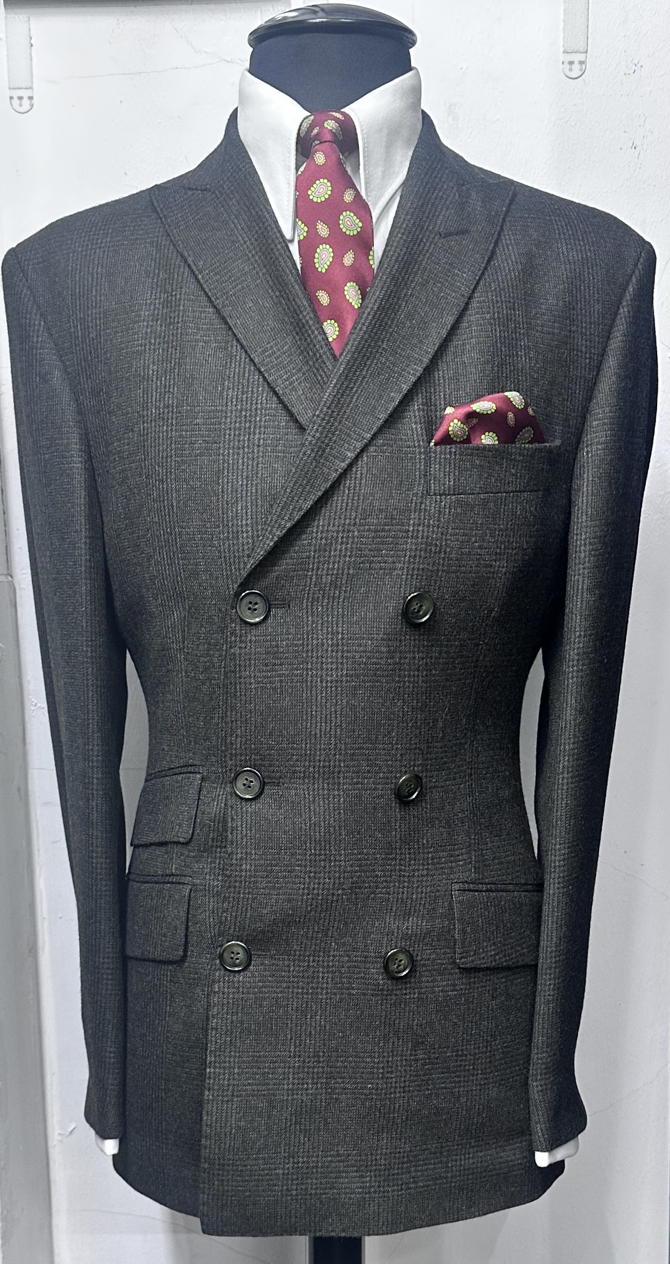 The Brown & Black P.O.W. Check Cashmere & Wool Bogart Style Double Breasted Suit