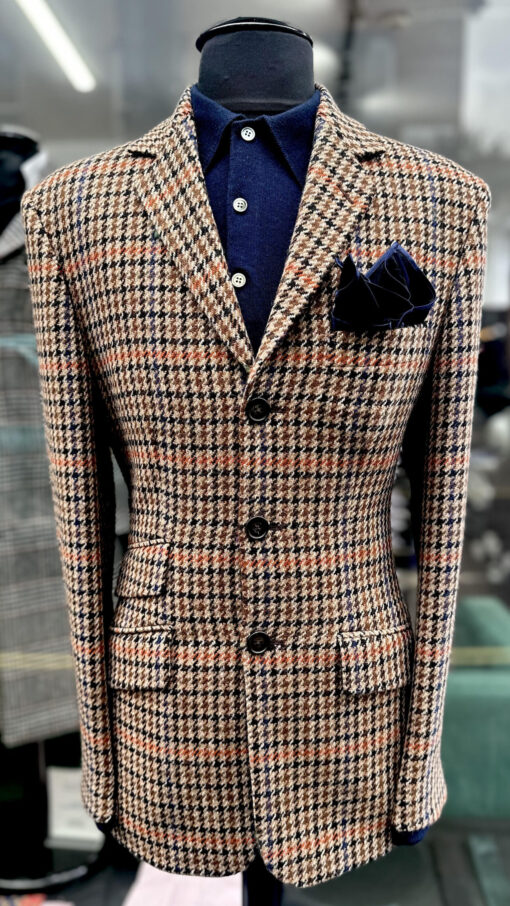 The Lambs Wool Three Button Tan, Burnt Orange & Navy Blue Check Jacket