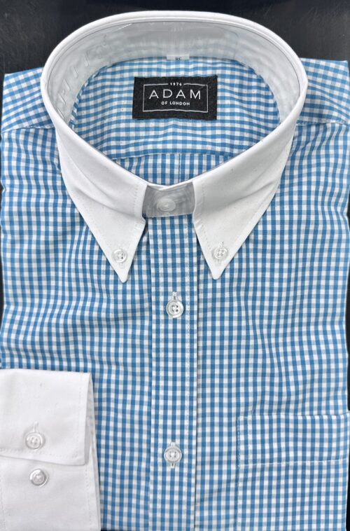 The Turquoise Blue Check Button Down Contrast Collar Shirt