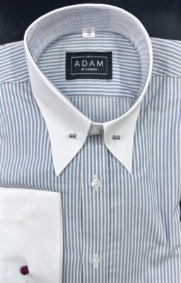The Grey/Blue Stripe Contrast Spear Pin Through Collar Shirt