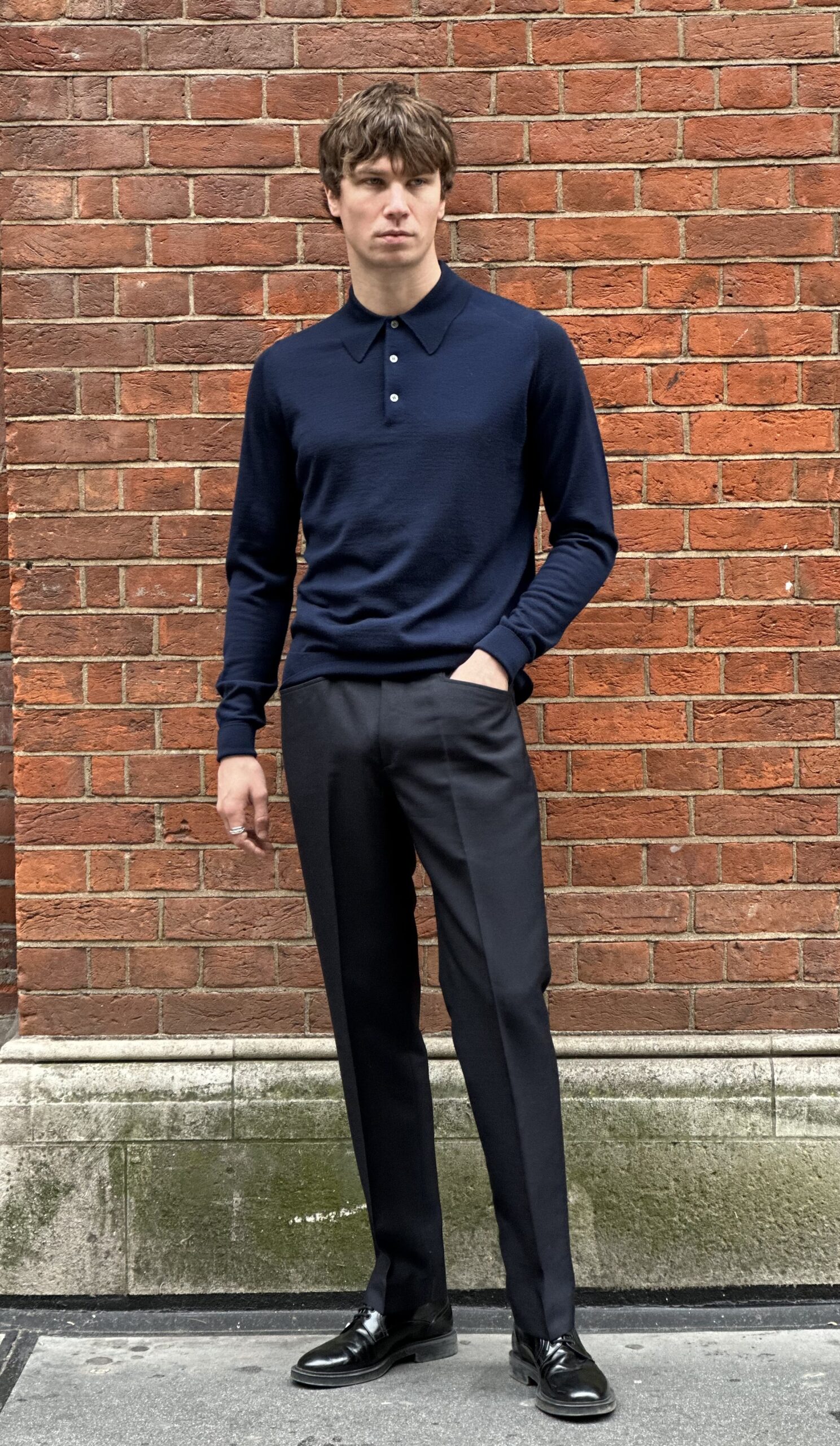 The Light Purple Merino Wool Adam Long Sleeve Polo - Image 5