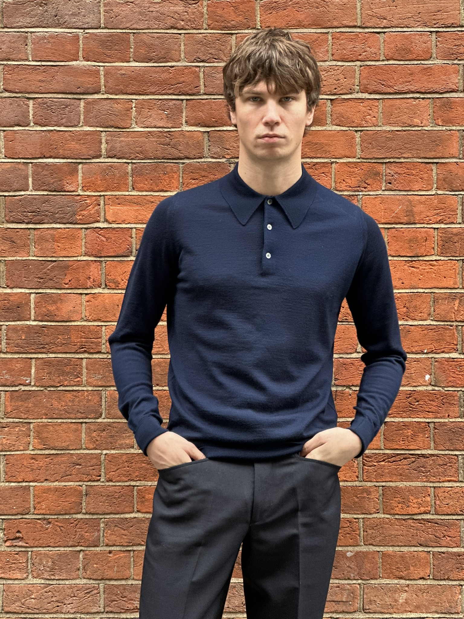 The Light Purple Merino Wool Adam Long Sleeve Polo - Image 2