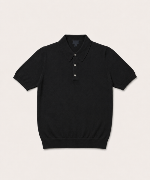 Alternative view of The Black Short Sleeve Knitted Cotton Polo