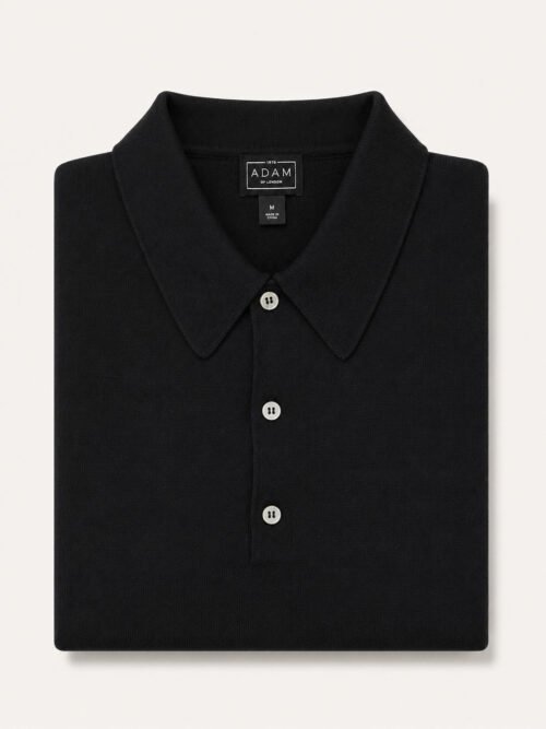 The Black Short Sleeve Knitted Cotton Polo