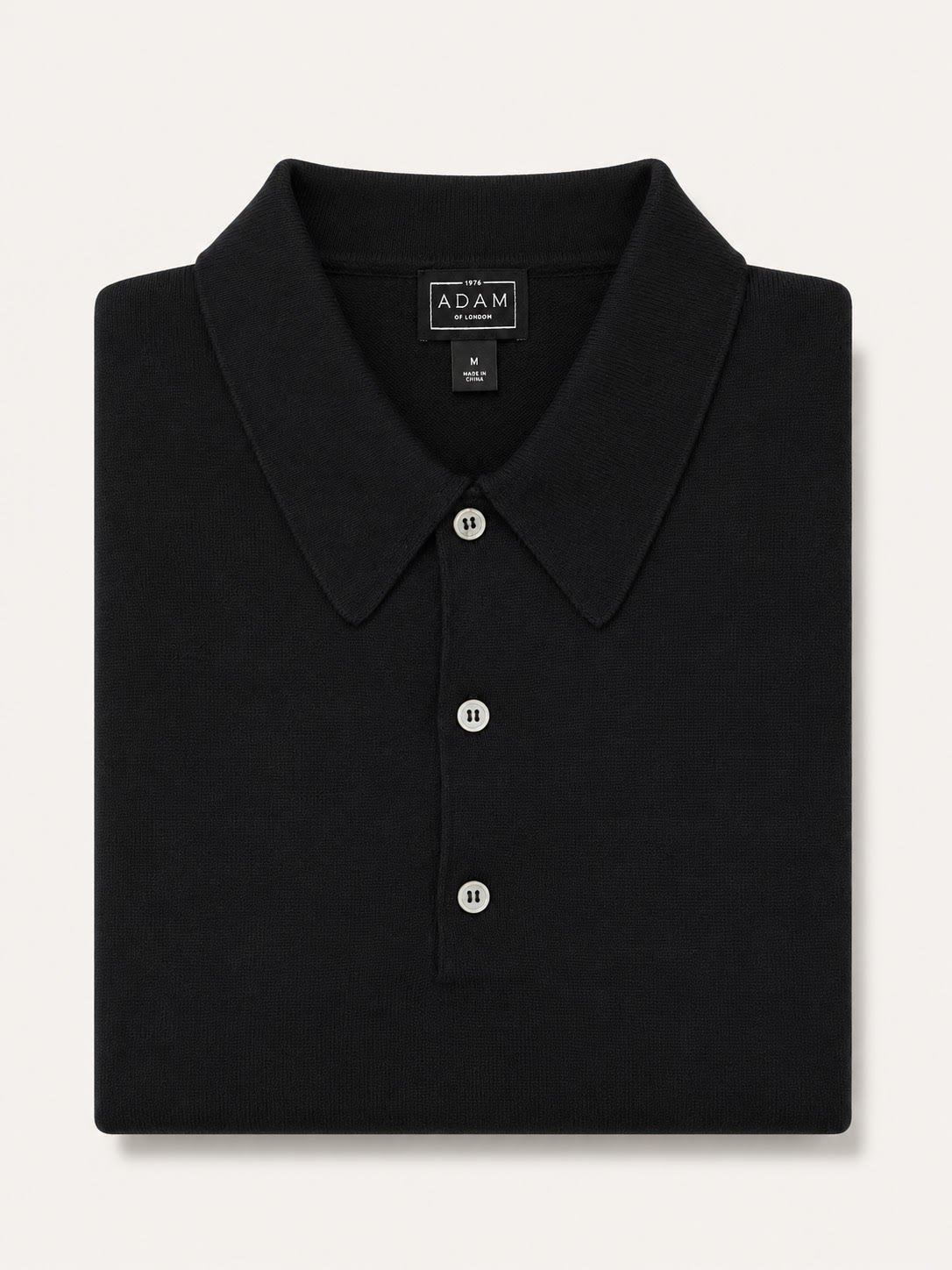 The Black Short Sleeve Knitted Cotton Polo