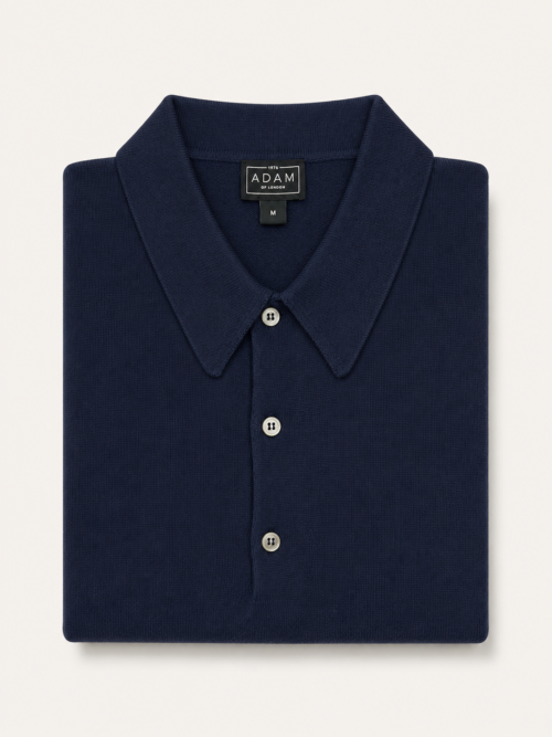 The Navy Blue Short Sleeve Knitted Cotton Polo