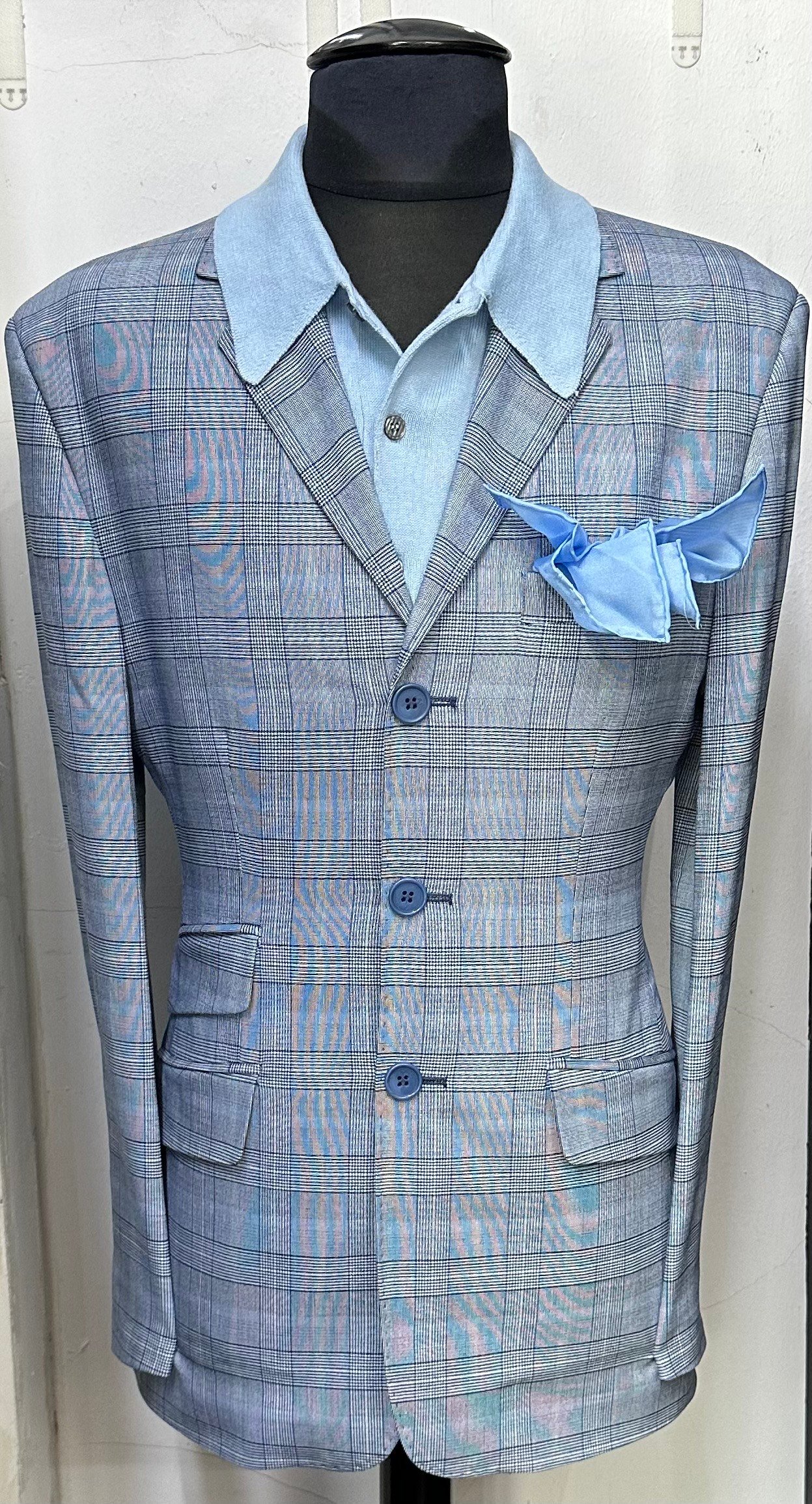 The Sky Blue With Navy Overcheck Prince Of Wales Jacket