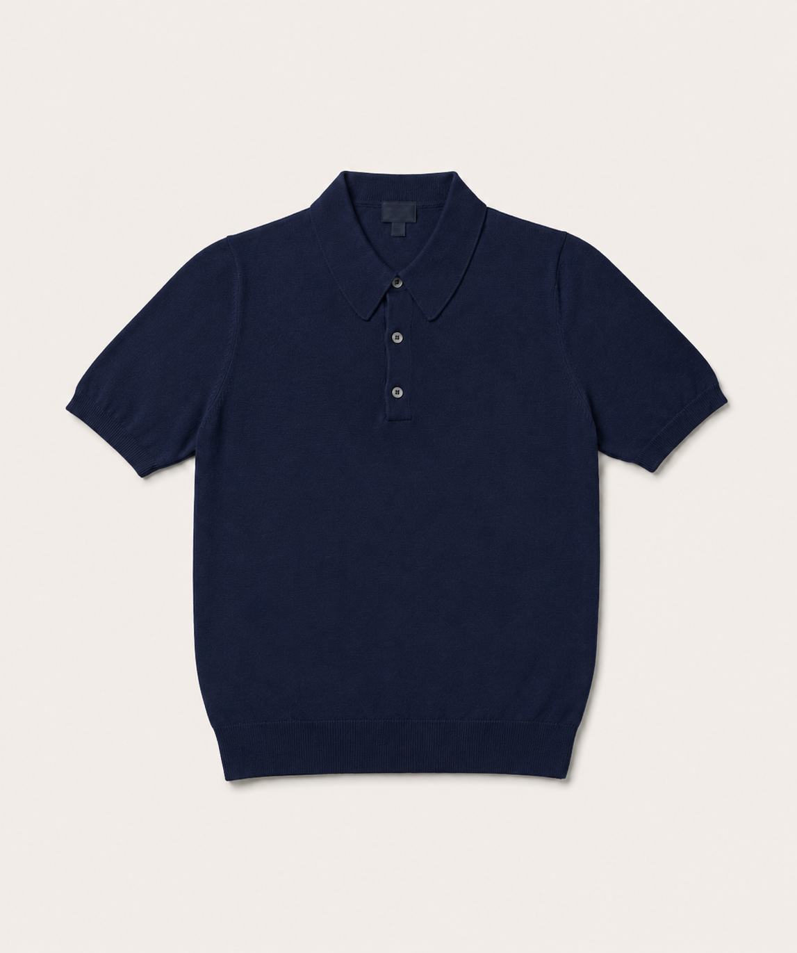 The Navy Blue Short Sleeve Knitted Cotton Polo - Image 2