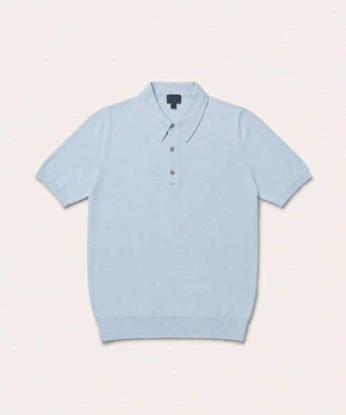 Alternative view of The Sky Blue Short Sleeve Knitted Cotton Polo