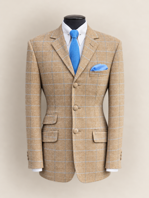 The Camel Wool with Sky Blue Overcheck Suit