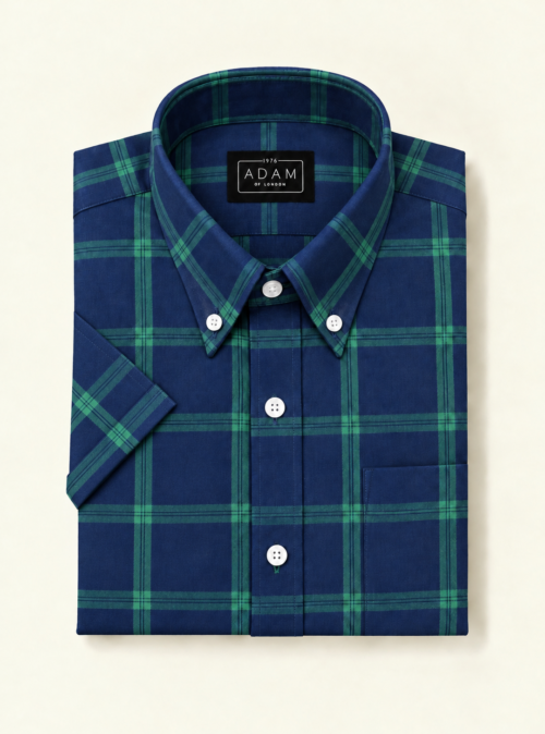 The Navy Blue & Green Check Short Sleeve Shirt