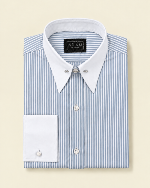 The Grey/Blue Stripe Spear Pin Through Contrast Collar Shirt