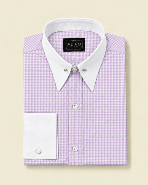 The Pink Fine Gingham Spear Pin Through Contrast Collar Shirt