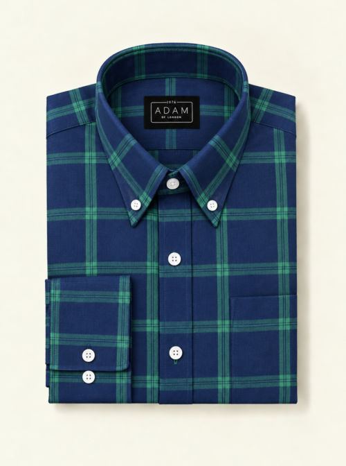 The Navy & Green Check Button Down Collar Shirt