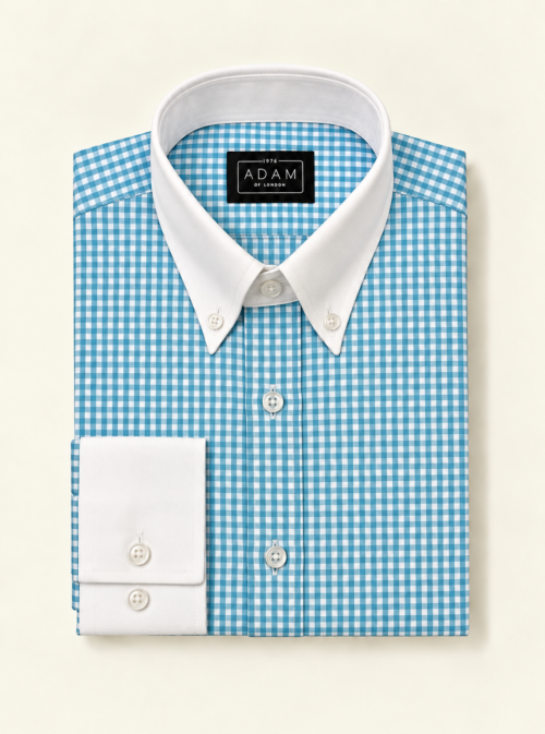 The Turquoise Fine Gingham Button Down Contrast Collar Shirt
