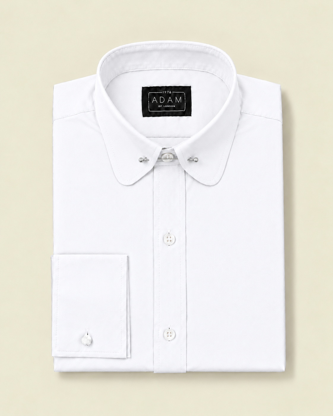 The White Penny Round Pin Through Collar Shirt