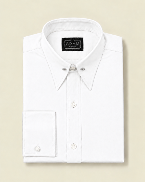 Men's White Cotton Shirt With A Spear Pin Through Collar