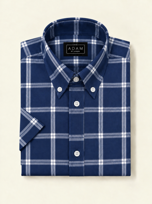 The Navy Blue & White Check Short Sleeve Shirt