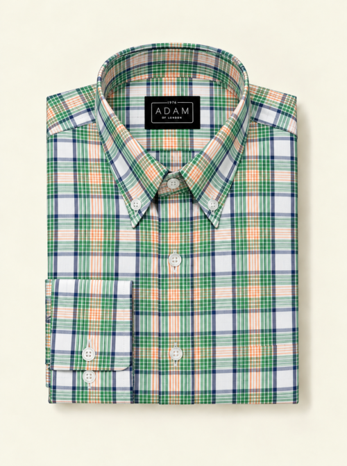 The Green & Burnt Orange Check Button Down Collar Shirt