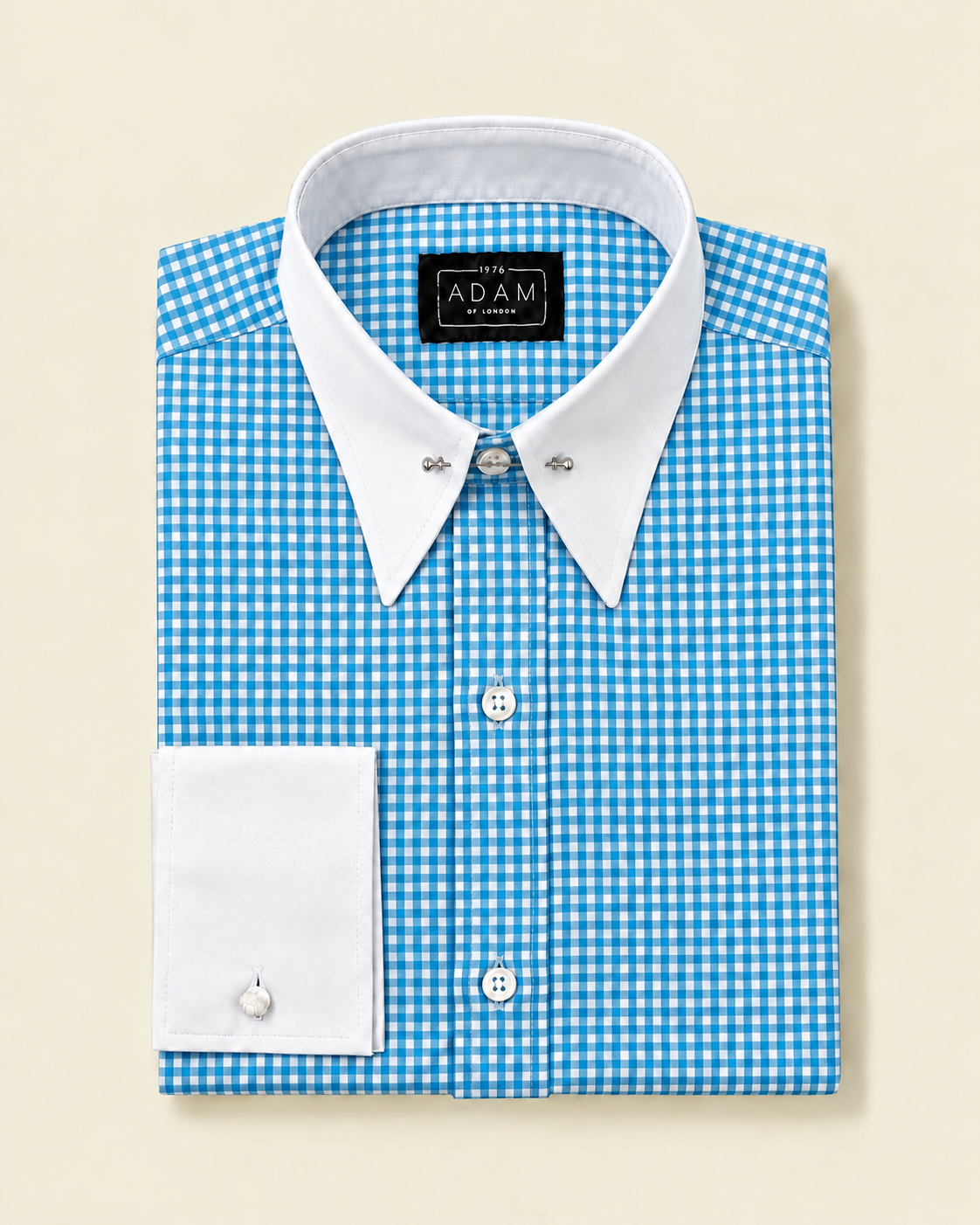 The Turquoise Fine Gingham Spear Pin Contrast Collar Shirt