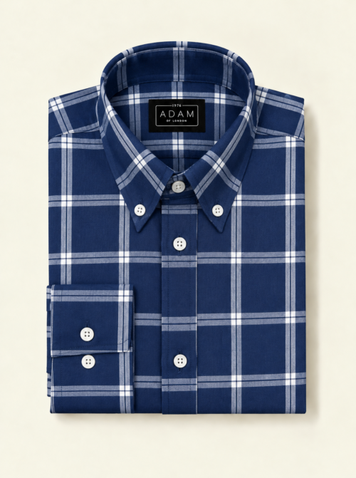 The Navy Blue & White Check Button Down Collar Shirt